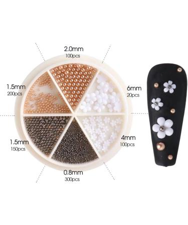 6 Grid/Wheel Jewelry Accessories Rhinestone Gold Mini Steel Beads Nail White Flower Nail Decoration Acrylic 3D(D) - Buy Online on GoSupps.com