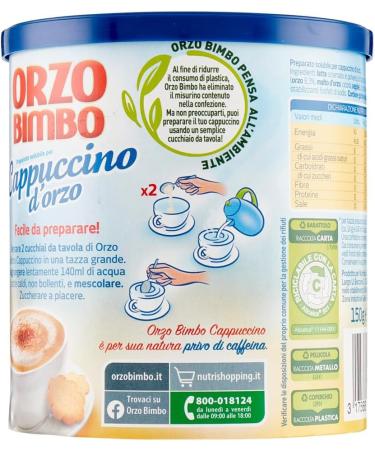 Orzo Bimbo Cappuccino D'orzo Solubile Lot de 12 cappuccino solubles l'orge - Alternative sans caf ine de 150 g + 1 bo te de th glac San Benedetto au citron sans sucre - 330 ml - Buy Online on GoSupps.com