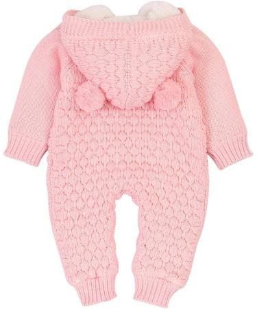 VICROAD Baby Hooded Knitted Romper | Newborn Boys Girls Onesie | Warm Sweater Jumpsuit 3-6 Months (Pink) - Buy Online on GoSupps.com