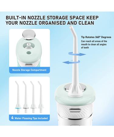 Hangsun Cordless Water Flosser - Mini Portable Dental Oral Irrigator with 4 Jet Tips, IPX7 Waterproof Electric Teeth Cleaner for Braces, Travel & Home Use - Green - Buy Online on GoSupps.com