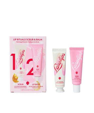 Lanolips Strawberry Lip Scrub & Lip Balm Set - Lip Rituals Lip Care Kit Infused with Pure Lanolin & Strawberry Extract - Gently Smoothes and Hydrates Dry Skin (2 Count)