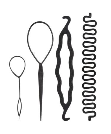 Hair Tail Tools  Hair Braiding Tool Set 4 PCS French Centipede Braiders Loop Tools DIY Hair Styling for Twist Plait Flipper Pull Through Ponytail Tool Ponytail Maker Ties Bulk with Double Hook Black Type 1