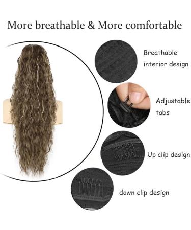 PORSMEER 28 Brown Blonde Ponytail Extension - Long Beach Wave Synthetic Drawstring Clip in Hairpiece for Women - Buy Online on GoSupps.com