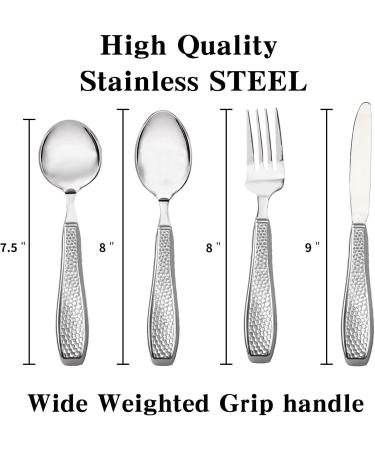 KIRIMON Non-Slip Weighted Utensils for Hand Tremors - Stainless Steel Weighted Utensil Set for Arthritis, Elderly, Parkinson's - 4 Piece Adaptive Eating Set - Buy Online on GoSupps.com