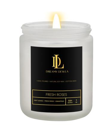 Fresh Roses Scented Candles for Home Candles Gift for Women Men Aromatherapy Candles for Home Scented Soy Candles White Jar
