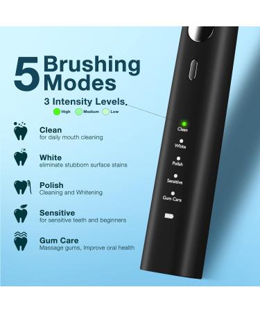 Electric Toothbrush for Adults with 6 Brush Heads | IPX8 Waterproof, 3 Intensity 5 Modes, 2-Minute Smart Timer | Sonic Toothbrush for 90 Days | Includes Travel Case - Buy Online on GoSupps.com