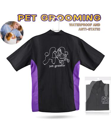 Noverlife Pet Grooming Workwear with Full Zipper M Size Anti-Static Pet Beautician Work Clothes Lightweight Hair Repellent Shirt Style Pet Groomer Smock for Dog Cat Grooming Shop M(Pack of 1) Black & Purple Patchwork (with Embroidery Pattern) - Buy Online on GoSupps.com