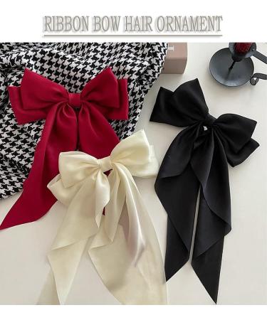 ZEVONDA Pack of 2 Big Bow Hair Clips - Solid Color Large Bowknot Hairpin Hair Clip with Long Silky Satin Tail Hair Barrettes Accessories for Girls Women Black + Milky White Black + Milky White (2PCS) - Buy Online on GoSupps.com