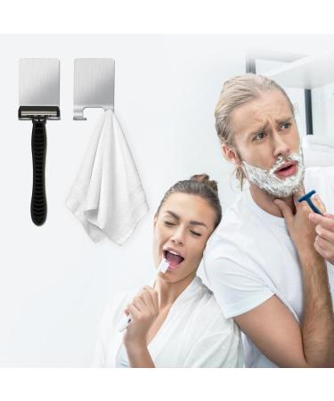 Vmutha Self-Adhesive Razor Holder Hook - 2 Stainless Steel Bathroom & Kitchen Hooks for Easy Storage - Silver - Buy Online on GoSupps.com