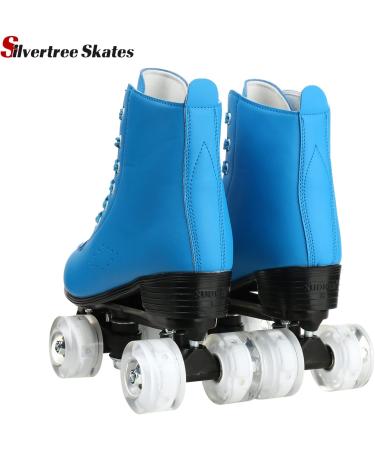 Silvertree Women's PU Leather High-top Roller Skates - Blue Flash Wheel, Size Women's 9 / Men's 7.5 with Carry Bag - Buy Online on GoSupps.com