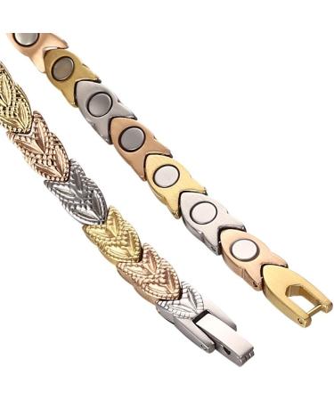 Moocare Elegant Tri Colour Four Element Stainless Steel Magnetic Therapy Bracelets for Women with Gift Box and Removal Tool - Buy Online on GoSupps.com