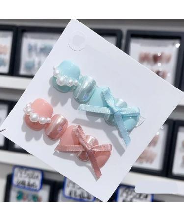 Handmade Long and Short Nail Patches for Artificial Nail Enhancement(Color:19543 Size:XS)