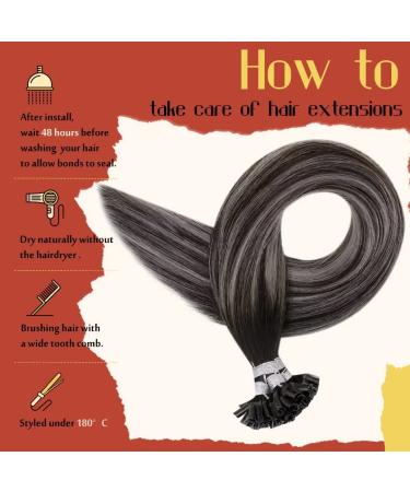Hetto Bonding Extensions - Real Hair Balayage U-Tip Remy Keratin Hair Extensions 18 inch (45 cm) | Black to Gray #1b/Silver | 50g - Buy Online on GoSupps.com