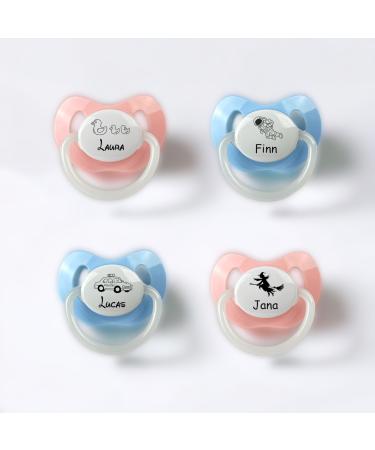 Pacifier personalized with motif and name pink or blue engraving 15 different children's motifs nip baby pacifier gift birth bpa free (blue)