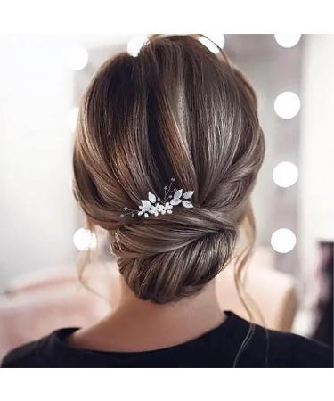 Dervivea Wedding Pearl Flower Hair Comb Silver bridal Leaf Hair Combs Headpiece Vintage Pearl Side Comb Crystal Rhinestone Hair Comb Decorative Hair Accessories for Women and Girls Headdress (Silver) - Buy Online on GoSupps.com