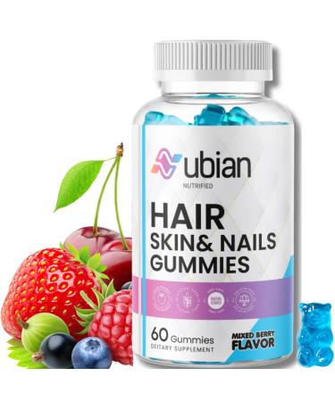 NUBIAN NUTRIFIED Biotin Gummies 10000mcg for Hair Skin & Nails Vitamin B7 Supplement for Women & Men Supports Healthy Growth Radiant Skin & Strong Nails Vegan Mixed Berry Flavor 60 Count