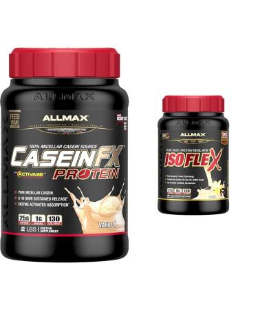 ALLMAX CASEIN-FX Vanilla 2lb & Isoflex 100% Ultra-Pure Whey Protein Isolate Vanilla 2 lb