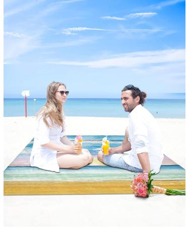 Watercolor Vintage Wooden Planks Beach Blanket 95x80in - Waterproof Sandproof Picnic Blanket for Camping & Travel - Lightweight & Extra Large Beach Mat with Stakes - Blue Sky Ocean Design - Buy Online on GoSupps.com