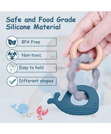 Vicloon Baby Teething Toy - Silicone & Wood Teether for Boys & Girls (Blue) - Easy to Hold & Clean Up - Buy Online on GoSupps.com