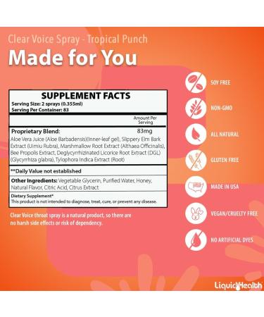 Clear Voice Vocal Throat Spray - Singing Ease & Voice Clarity Fast Acting Herbal Oral Remedy for Singers Speakers Performers - Soothing Moisturizer Relief USA Made (Tropical Punch 2 Pack) - Buy Online on GoSupps.com