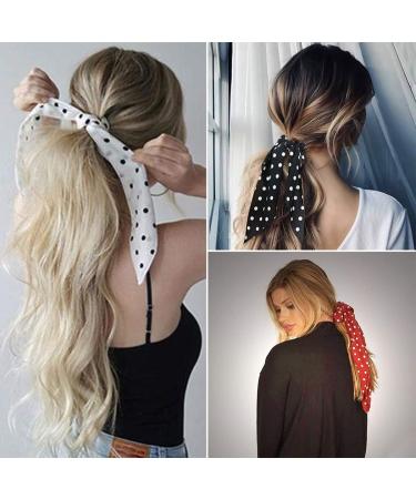 Hair Scarf Scrunchies Bow Scrunchies for Hair Chiffon Floral Scarf BowPonytail Holder for Women Girls (dial point) - Buy Online on GoSupps.com