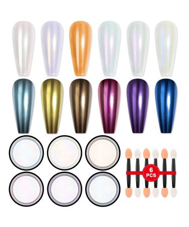 Saviland aurora chrome nail powder 6 colors mermaid chrome powder for nails aurora mirror effect rainbow nail type powder powder powder manicure nail powder with sponge sticks chrome powder for nails kit -2