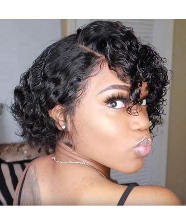 Short Curly Brazilian Human Hair Wig - Lace Front Wavy Glueless Wig for Black Women - Buy Online on GoSupps.com