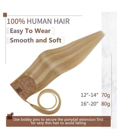 Runatur Real Hair Braid Ponytail Extensions - 50cm Blonde Highlight #16P24 - 80g Human Hair - Buy Online on GoSupps.com