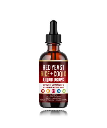 Red Yeast Rice with Coq10 Liquid Drops Red Rice Yeast for Cholesterol with Citrus Bergamot Immune & Heart Support - 120ML (1)