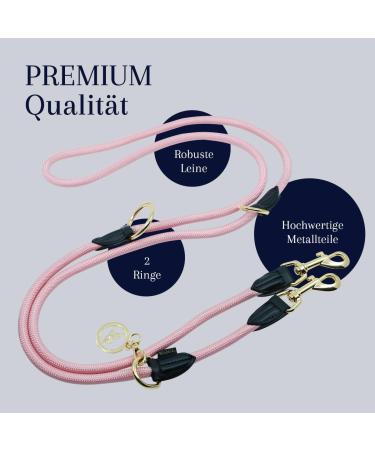 Buy Adjustable 2m Velvetier Dog Leash for Large & Medium Dogs | Durable Paracord with Double Nylon & 2 Carabiners - Pink - Buy Online on GoSupps.com