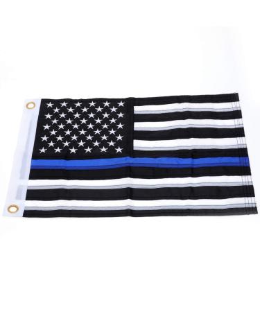 Yafeco U.S. 50 Star Sewn Boat Flag, Nylon Embroidered Police Officer Thin Blue Line Motorcycle Yacht Boat Ensign Nautical US American Flag Fully with Sewn Stripes, 12 x 18 inch