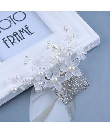 Dervivea Wedding Pearl Flower Hair Comb Rhinestone Bridal Hair Piece Silver Flower Hair Combs Vintage Crystal Hair Comb Decorative Hair Accessories for Women and Girls Headdress (Silver) - Buy Online on GoSupps.com