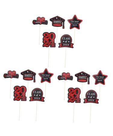 Cabilock Graduation Cake Toppers 15 Packs Graduation Card Tag Labels Vase Diy Cards Vase Decor Red Wooden Props Cake Graduation Cupcake Toppers Redx3pcs 16.00X13.70X0.10CMx3pcs