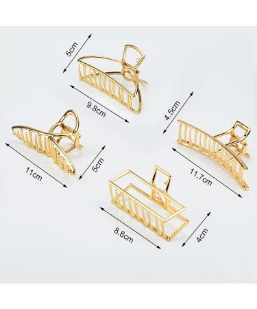 4 Pieces Large Gold Metal Hair Clips - Strong Slipproof Claw & Hollow Fix - Vintage Geometric Irregular Hair Accessories for Women & Girls - Buy Online on GoSupps.com