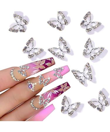 3D Alloy Butterfly Nail Charms - 20pcs Metal Rhinestones & Crystal Gems for DIY Manicure - Silver Nail Art Decoration Supplies for Women - Buy Online on GoSupps.com