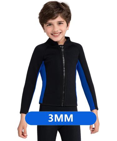 REALON 3mm Neoprene Wetsuit Top Jacket with Front Zipper - Men, Women, Kids - Surf, Dive, Swim - Black & Blue - Buy Online on GoSupps.com