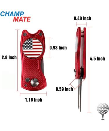 Champmate Golf Divot Tool - Stainless Steel Switchblade with Foldable Magnetic Design and USA Golf Ball Marker - 5 Designs Available - Buy Online on GoSupps.com