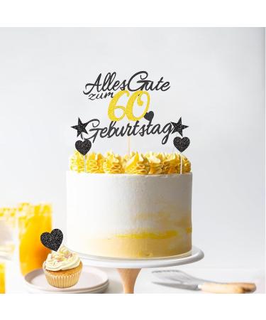 60th Birthday Cake Decoration Set - 11 Pieces Gold Rock Perfect for Men & Women | Happy 60th Birthday Cake Topper & Tortendendeco - Buy Online on GoSupps.com