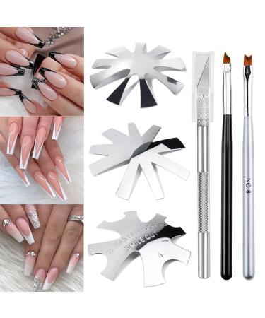 French Tip Cutter for Acrylic Nails  Lokyango 3pcs French Nail Cutter Manicure Edge Trimmer V Shape Cutter Easy Smile Line French Tip Tool with 2pcs Brush  1pcs Cutting Knife  5 Spare Blades