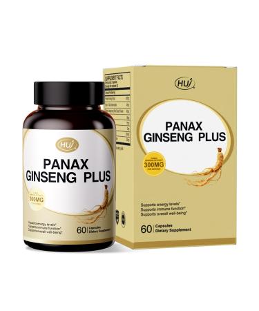 HUJ Panax Ginseng Plus - Ginsenoside Supplement - Contains Panax Ginseng Panax Notoginseng & American Ginseng - Supports Energy Levels Immune Function & Overall Health* - 60 Capsules
