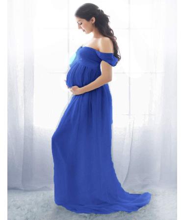Feoya Maternity Maxi Dress - Chiffon Lace Split Front Gown for Pregnant Women Photography - Blue - Size 2 M - Buy Online on GoSupps.com