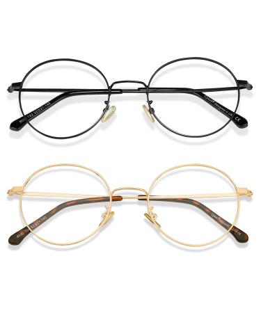 Cyxus blue light filter glasses 2 pieces round metal glasses without prescription anti-blue light for computer cell phone electronic product 011-2pack