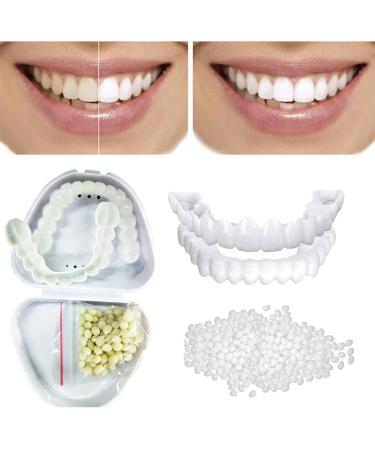 2 Pair of Cosmetic Veneers Teeth Cosmetic Department Temporary Prosthesis Teeth Upper + Lower Veneers Snap Comfort Prosthesis False Teeth for White Teeth Beautifully Tidy