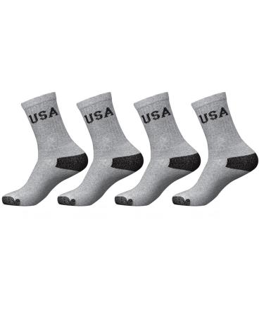 ATB 4 Pairs Mens Athletic USA Cushioned Crew Socks Grey Sport Premium Cotton 10-13