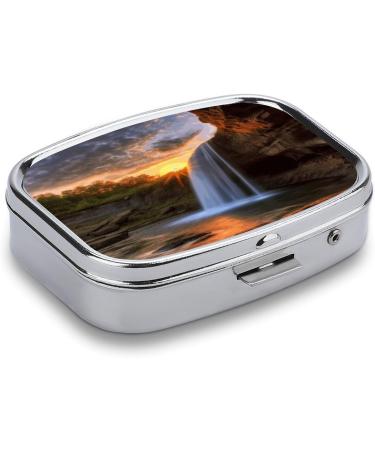 Waterfall at Sunset Pill Box | 2 Compartment Medicine Organizer | Decorative Portable Metal Pill Case for Pocket & Purse - International Shipping Available - Buy Online on GoSupps.com