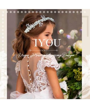 IYOU Flower Girl Pearl Headband - White Rhinestone Crystal Hairpiece for Girls | Princess Communion Accessories - Buy Online on GoSupps.com
