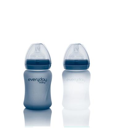Everyday Baby Glass Baby Bottle Healthy+ Silicone Coated  with Heat Sensor Function and Anti-Colic Silicone Teat  150 ml  Blueberry