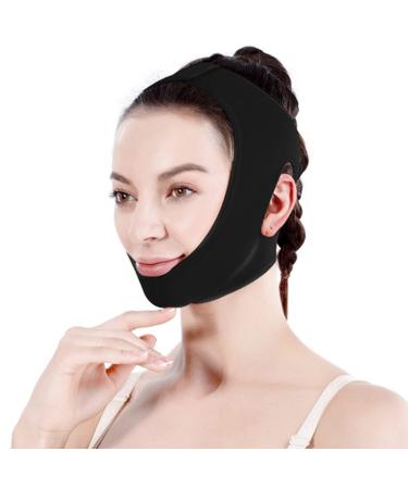 Post Surgical Chin Strap Bandage for Women - Neck and Chin Compression Garment Wrap - Face Slimmer, Jowl Tightening, Chin Lifting (Black, L)