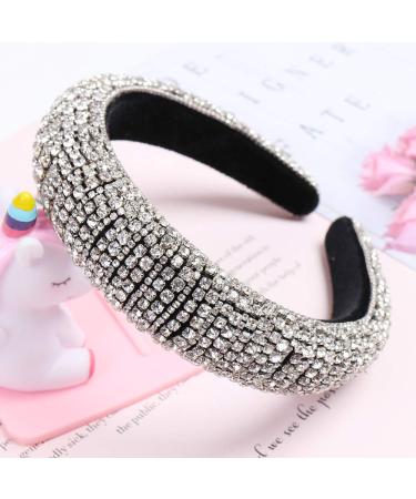 Milylove Rhinestone Crystal Diamond Headband - Handmade Wide Hair Hoop for Women - Beaded Bling Hair Band Accessory - Silver - Buy Online on GoSupps.com