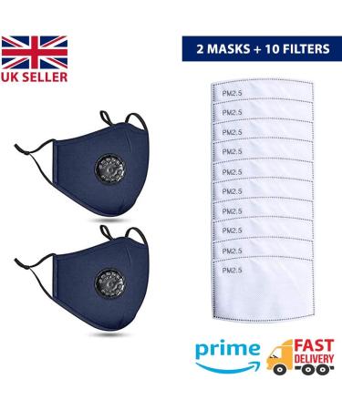 1ABOVE Two-Face Mask With Ten Air Filters Cotton | Reusable | Washable | Face Mouth Cover with Flexible Bands (2 Masks + 10 Filters) Navy Blue - Buy Online on GoSupps.com